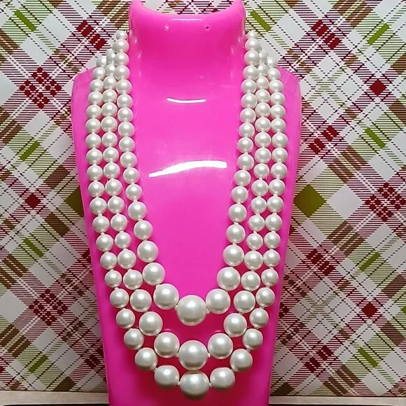 Japan Silver Tone Multi Strand Faux Pearl Necklace Vintage Jewelry #86 - Picture 2 of 9